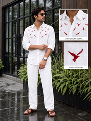 Rich Rover Daily wear Embroidery White Linen Men's Co-ord Set