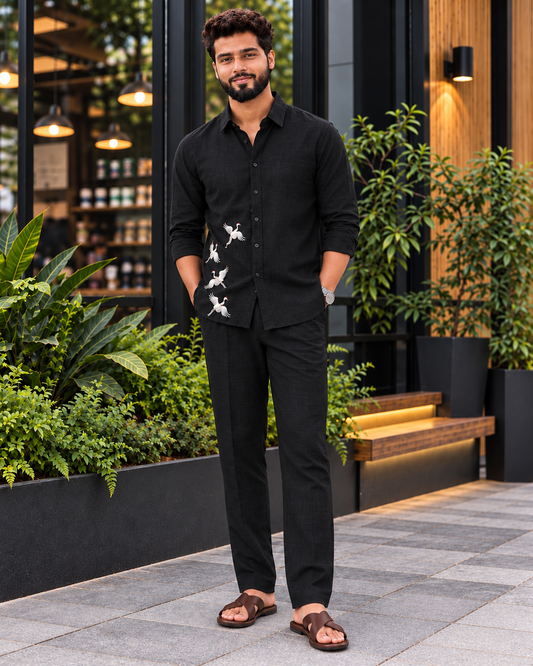 Designer Embroidered Co-Ord Set | Full Sleeve Shirt & Trouser Set | Stylish Men’s Outfit