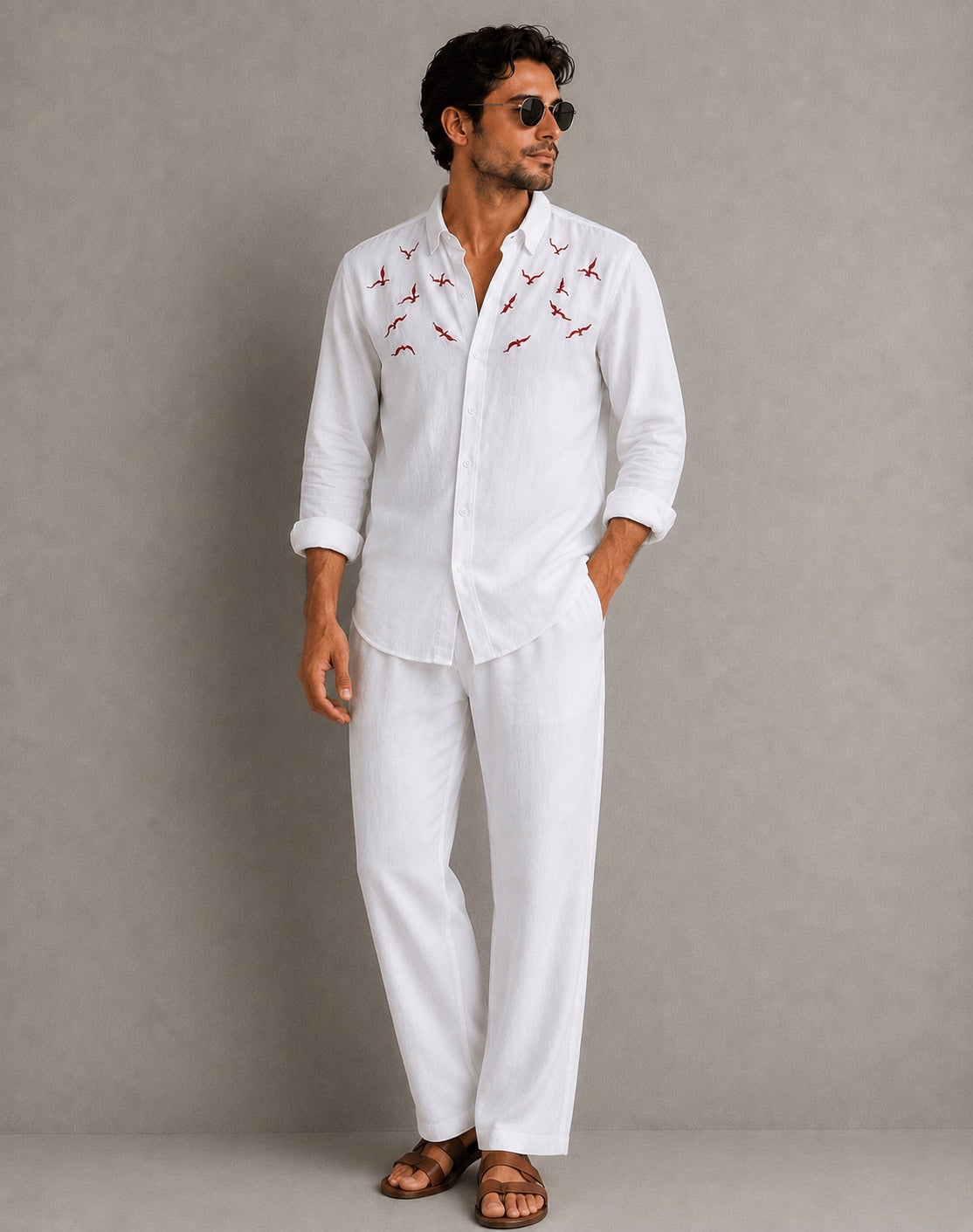 Rich Rover Daily wear Embroidery Linen Men's Co-ord Set
