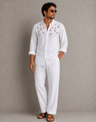 Rich Rover Daily wear Embroidery Linen Men's Co-ord Set