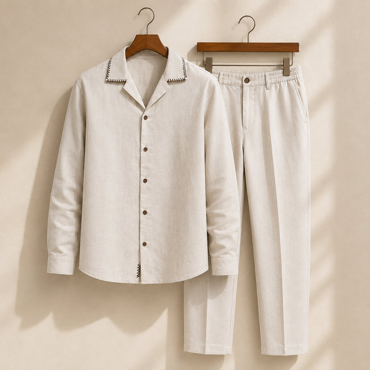 Men's Premium Ecru Linen Blend Relaxed Fit Co-ord Set