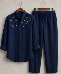 Rich Rover Daily wear Embroidery Linen Men's Co-ord Set