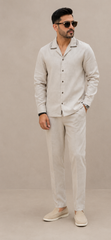 Men's Premium Ecru Linen Blend Relaxed Fit Co-ord Set