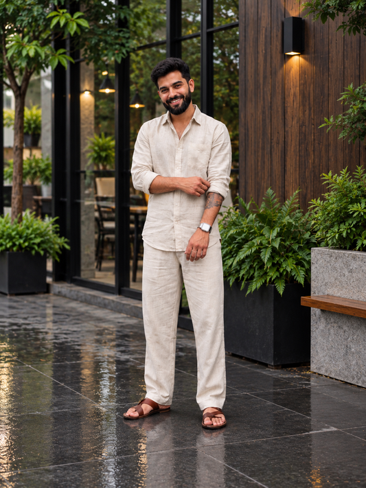 Rich Rover Linen Men's Co-ord Set - Beige