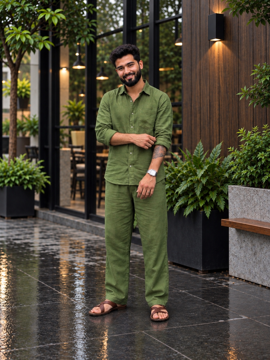Rich Rover Linen Men's Co-ord Set - Green