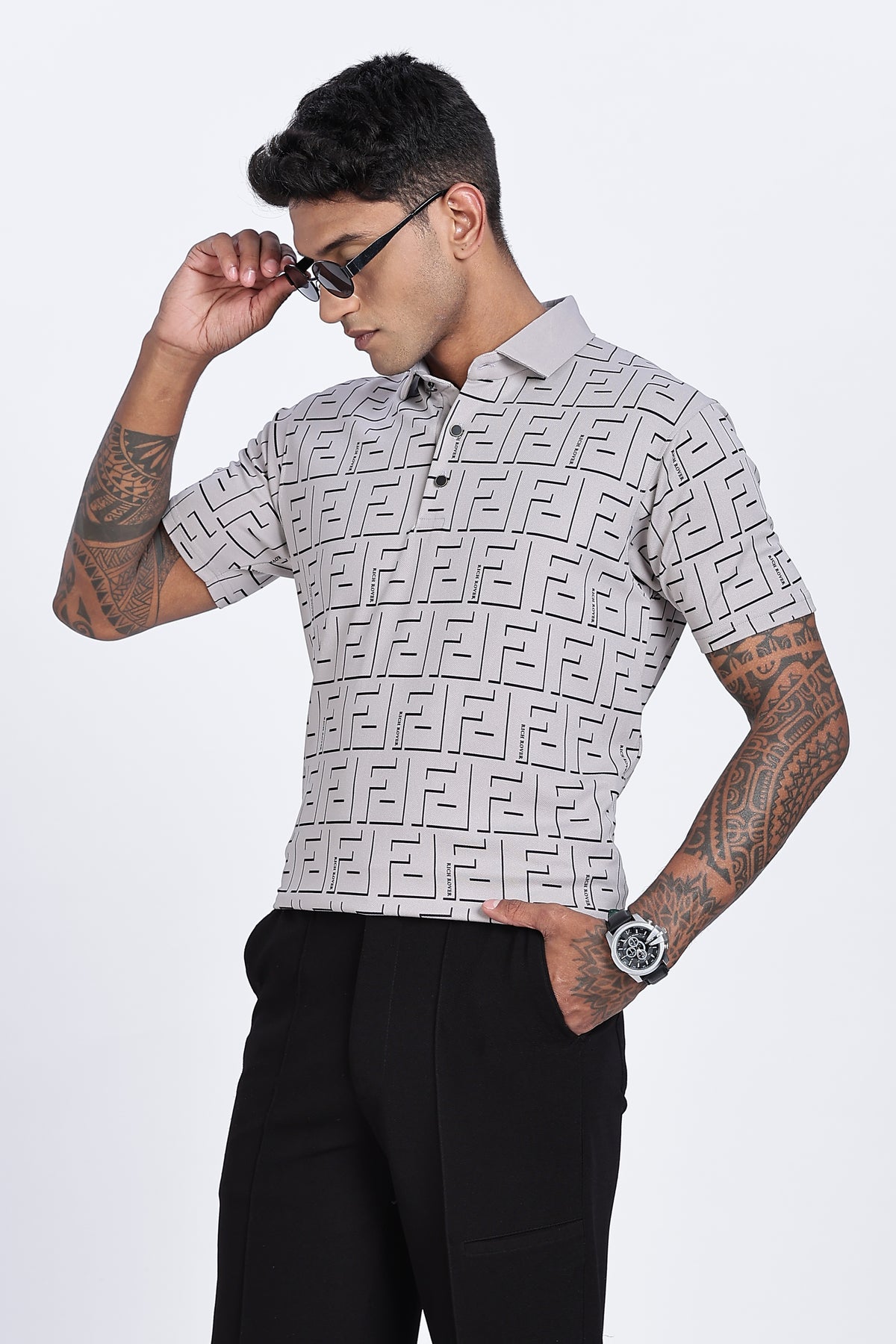 Gridveil Iconic Patterned Polo