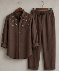 Rich Rover Daily wear Embroidery Linen Men's Co-ord Set