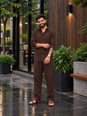 Rich Rover Linen Men's Co-ord Set - Brown