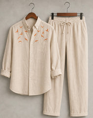Rich Rover Daily wear Embroidery Linen Men's Co-ord Set