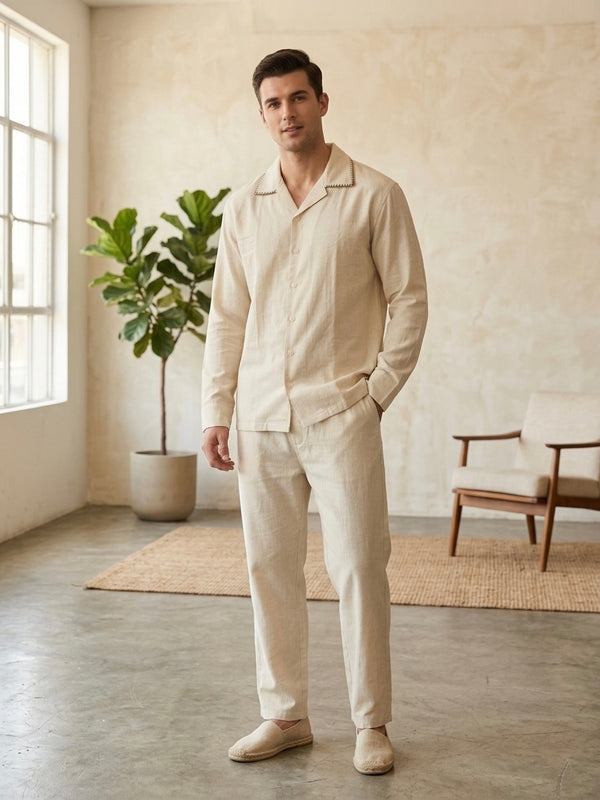 Men's Cuban Collar Cotton Relaxed Fit Co-ord Set