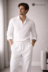 Old Money Linen Tshirt and Trosuer Men's Set