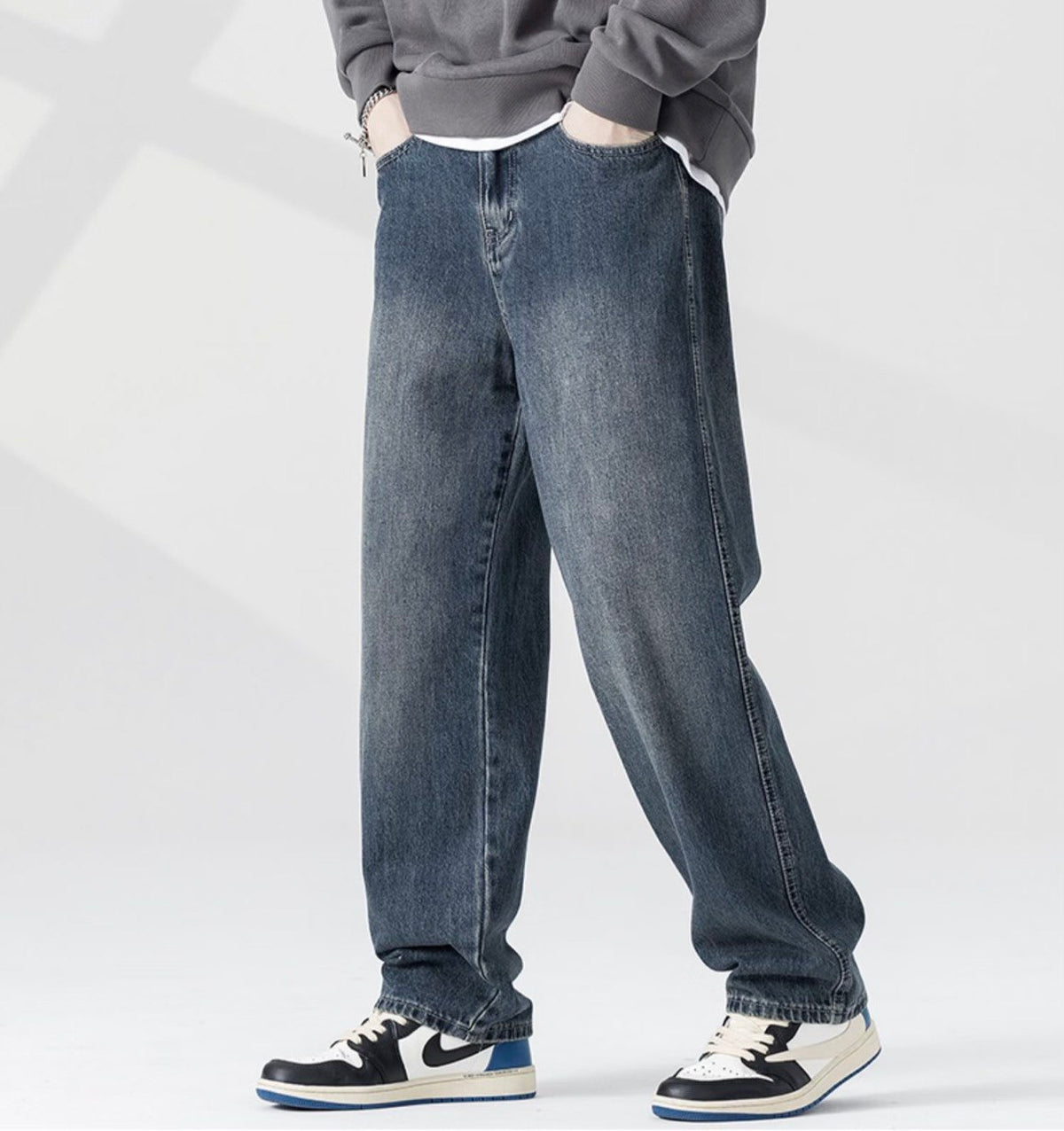 Men's Dark Blue Relaxed Fit Baggy Jeans