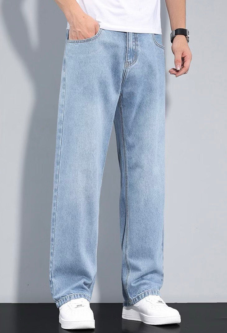 Men's Korean Style Baggy Light Blue Denim Trousers