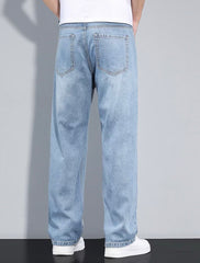 Men's Korean Style Baggy Light Blue Denim Trousers