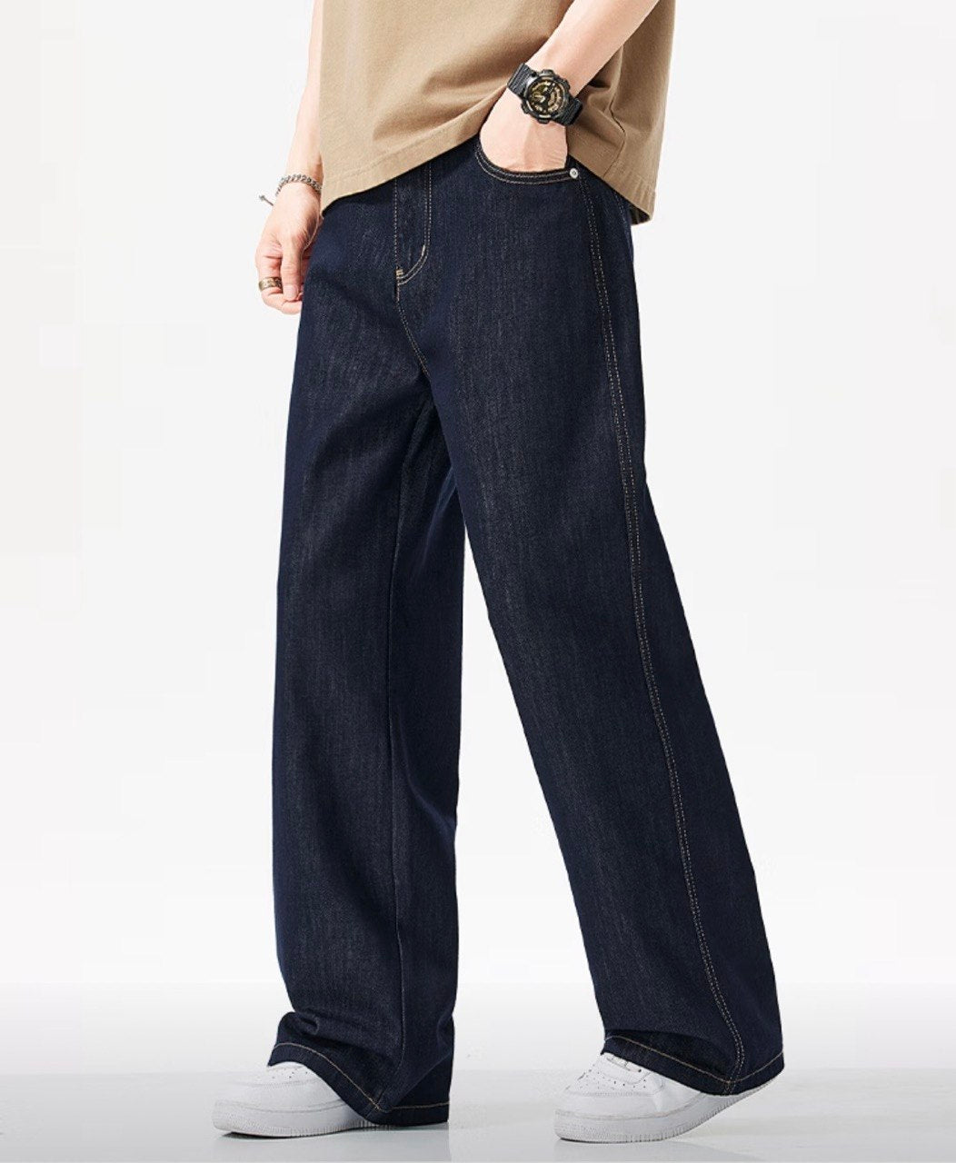 Men's Oversized Straight Fit Indigo Denim Jeans