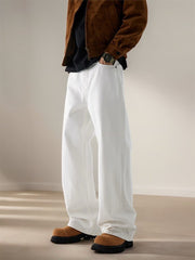 Men's Streetwear Relaxed White Denim Pants