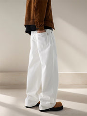 Men's Streetwear Relaxed White Denim Pants